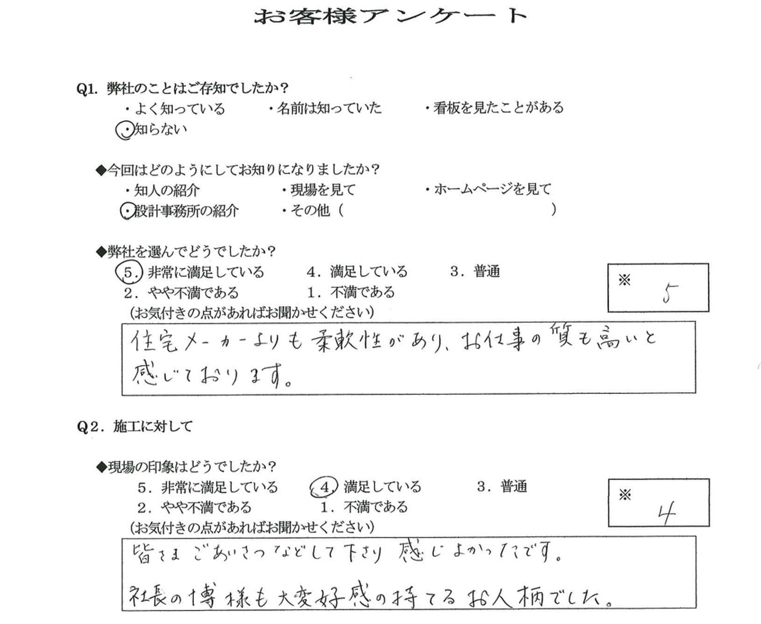 M様のアンケート